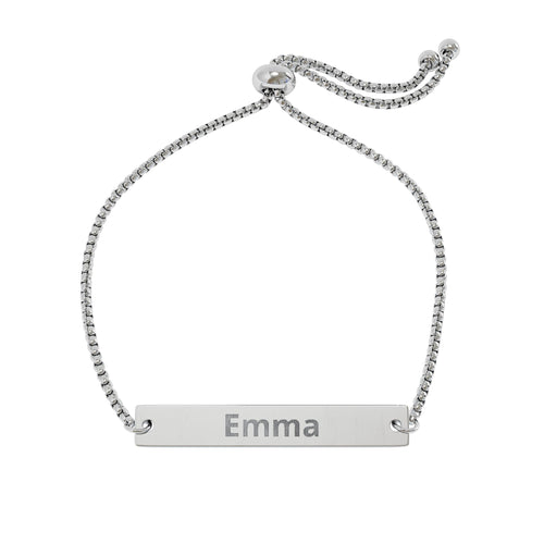 Personalized Bar Bracelet — Engraved Stainless Steel, Adjustable